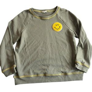 Hayden Girls Olive Green Smiley Face Sweatshirt XL Yellow Stitch Youth‎ Pullover